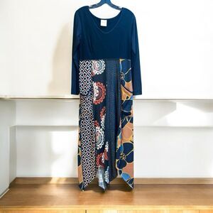 Hand Jive XS Lagenlook Art to Wear Mismatched Jagged Hem Maxi Dress Made in USA